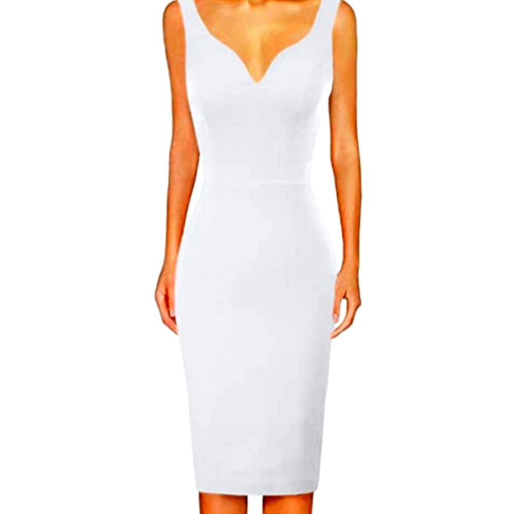 Women Sleeveless Deep V Neck Cocktail Pencil Dress